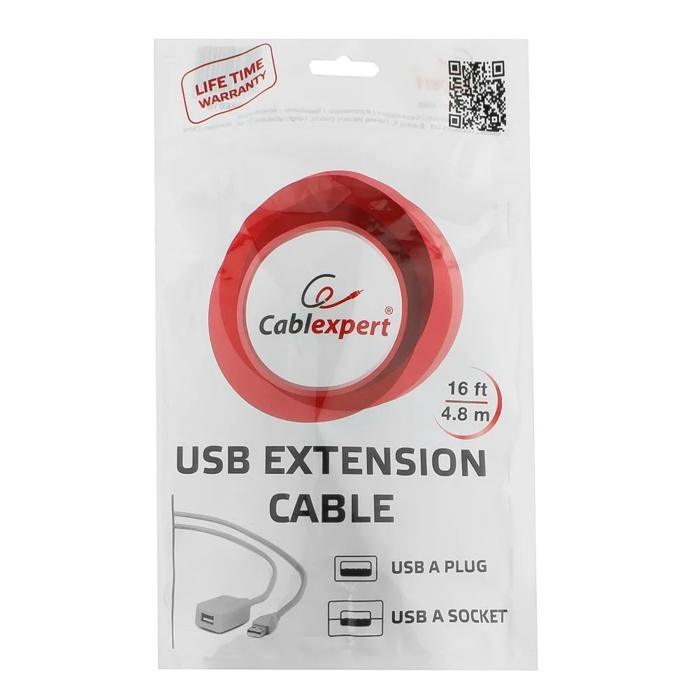 Кабель удлинитель USB 2.0 активный Cablexpert UAE016, AM/AF, 4.8м