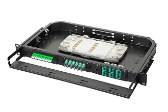 Планка Eurolan Q-SLOT, OS2, 6 х LC, Duplex, для слотовых панелей, цвет адаптеров: зеленый , монтажные шнуры, APC, КДЗС, цвет: чёрный