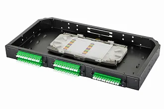 Планка Eurolan Q-SLOT, OS2, 6 х LC, Duplex, для слотовых панелей, цвет адаптеров: зеленый , монтажные шнуры, APC, КДЗС, цвет: чёрный