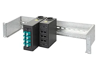 Планка Eurolan Q-SLOT, OM3 50/125, 8 х LC, Duplex, предустановлено 8, для слотовых панелей, цвет адаптеров: бирюзовый, монтажные шнуры, КДЗС, цвет: чёрный