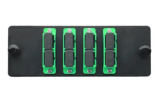 Планка Eurolan Q-SLOT, OS2, 4 х SC, Duplex, предустановлено 4, для слотовых панелей, цвет адаптеров: зеленый, APC, цвет: чёрный 38m-s2-2s-01-04bl-a
