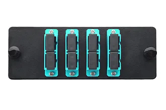 Планка Eurolan Q-SLOT, OM3 50/125, 4 х SC, Duplex, предустановлено 4, для слотовых панелей, цвет адаптеров: бирюзовый, цвет: чёрный 38m-30-2s-01-04bl