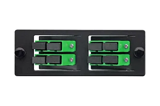 Планка Eurolan Q-SLOT, OS2, 4 х SC, Duplex, предустановлено 4, для слотовых панелей, цвет адаптеров: зеленый, наклонные, монтажные шнуры, КДЗС, APC, цвет: чёрный 38m-s2-2s-02-04bl-a