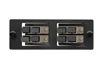 Планка Eurolan Q-SLOT, OS2, 4 х SC, Duplex, предустановлено 4, для слотовых панелей, цвет адаптеров: серый, наклонные, цвет: чёрный 38m-20-2s-03-04bl