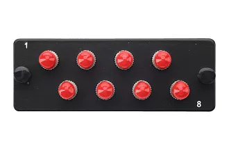 Планка Eurolan Q-SLOT, OM2 50/125, 8 х ST, Simplex, предустановлено 8, для слотовых панелей, цвет адаптеров: красный, цвет: чёрный 38m-20-st-01-08bl