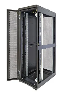 Шкаф серверный напольный Eurolan Rackcenter D9000, IP20, 48U, 2320х600х1200 мм (ВхШхГ), дверь: перфорация, задняя дверь: двойная распашная, перфорация, боковая панель: сплошная, 2 части, собранный, цвет: чёрный, (60F-48-6C-94BL)