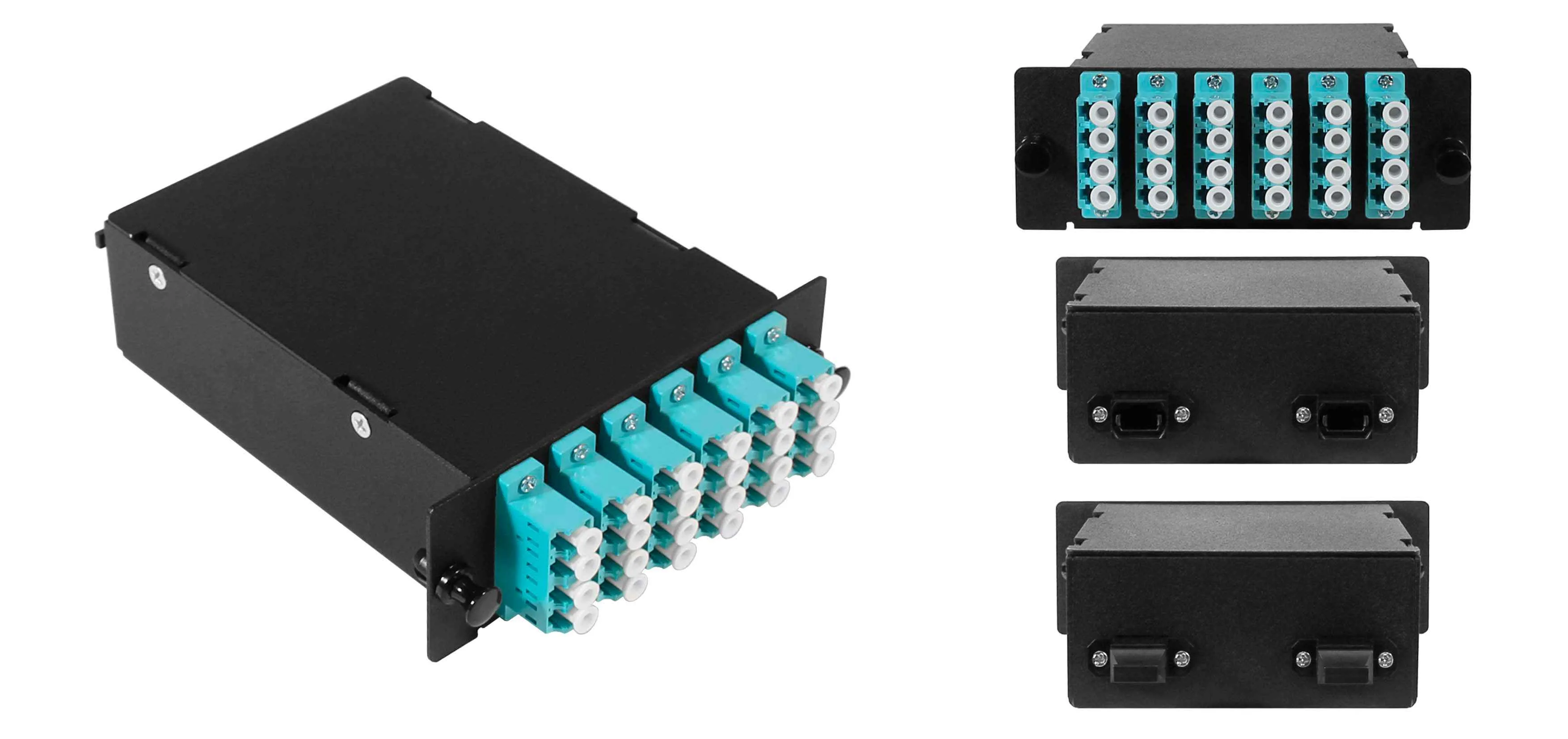 Cabeus FO-4K-6QLC/U-2MPO/U(m)-MM503-BK-T Оптическая кассета в сборе, розетки LC/MM-quad - 6шт. - MPO/UPC - 2шт., гидра MPO/UPC male - 12LC/UPC - 2шт., MM50(ОМ3), черная