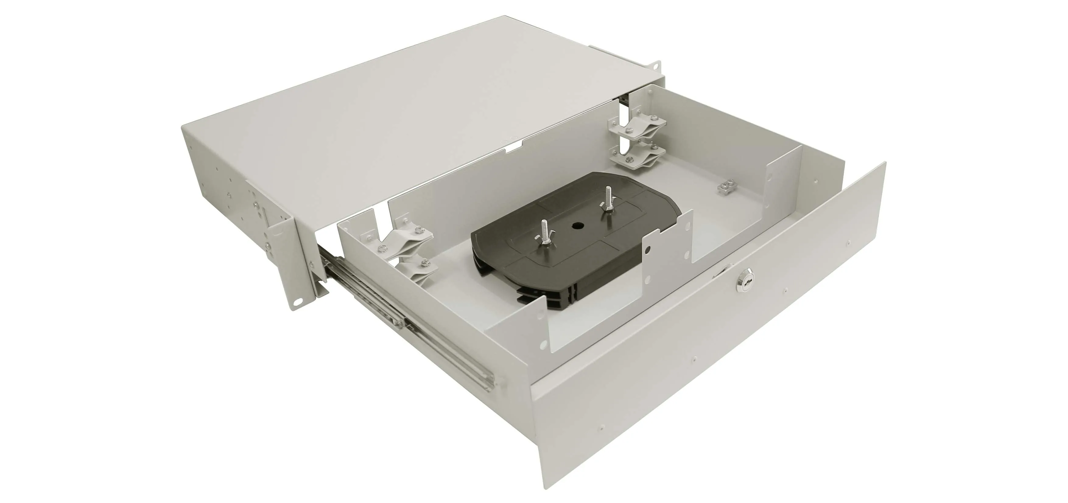 Cabeus ODF-19-4FP-32FC/ST/SC-K-T Кросс оптический стоечный выдвижной, с замком, 19, до 32 портов, серый