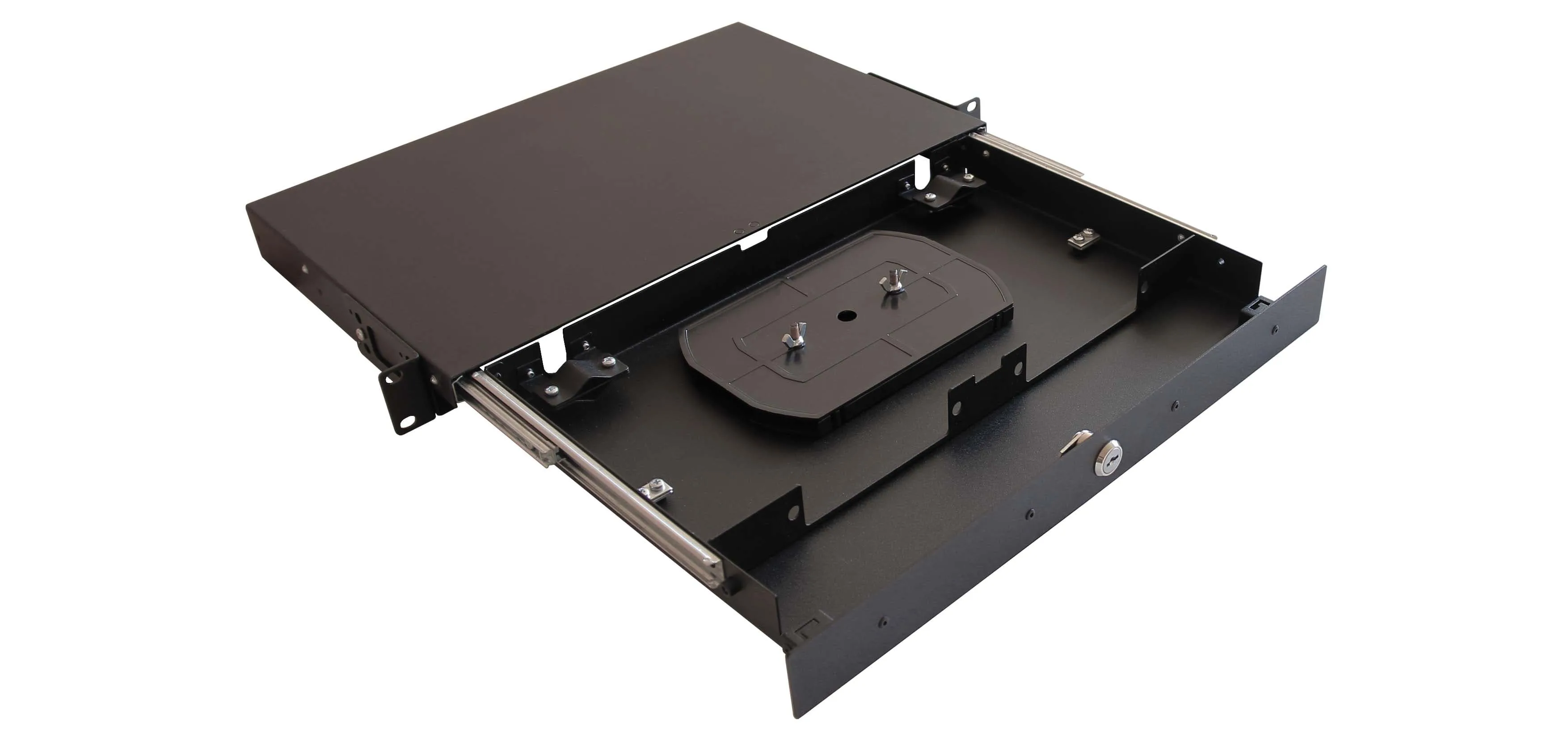 Cabeus ODF-19-2FP-16FC/ST/SC-K-BK-T Кросс оптический стоечный выдвижной, с замком, 19, до 16 портов, черный