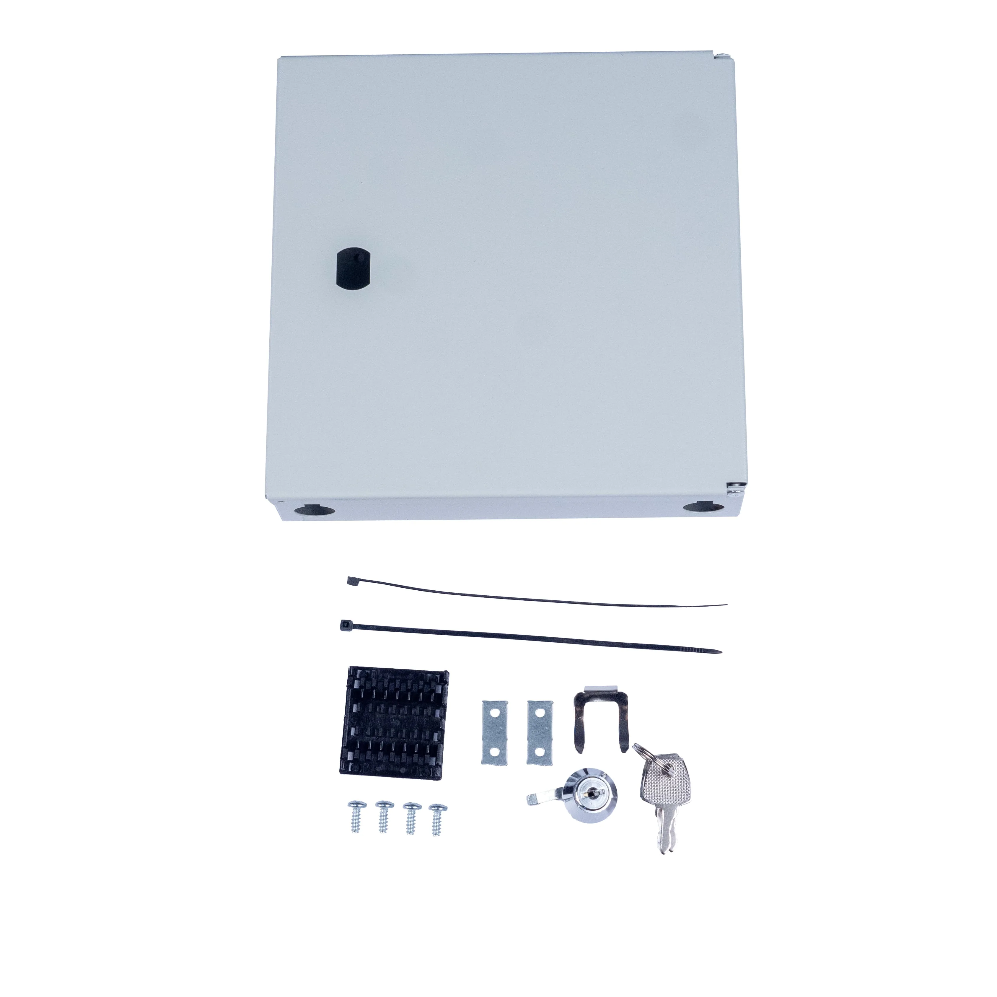 Cabeus FO-WL-8SC/2LC-K Кросс Распределительный Настенный Мини до 8 портов SC/LC duplex бесфланц. (дверка с замком+ложемент+сплошная панель внутренняя) серый RAL 7035