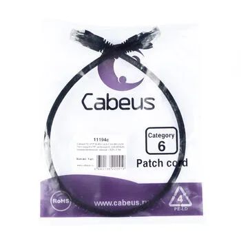 Патч-корд RJ45 UTP 6 Cabeus PC-UTP-RJ45-Cat.6-0.5m-BK-LSZH LSZH черный 0.5 метра