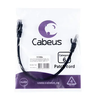 Патч-корд RJ45 UTP 6 Cabeus PC-UTP-RJ45-Cat.6-0.3m-BK-LSZH LSZH черный 0.3 метра