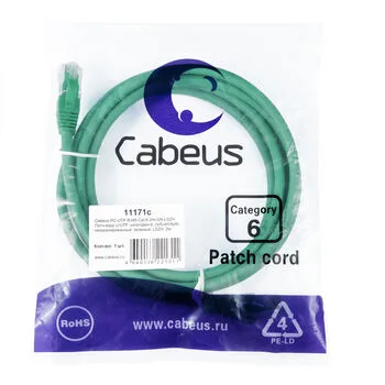 Патч-корд RJ45 UTP 6 Cabeus PC-UTP-RJ45-Cat.6-2m-GN-LSZH LSZH зеленый 2 метра