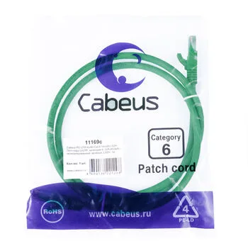 Патч-корд RJ45 UTP 6 Cabeus PC-UTP-RJ45-Cat.6-1m-GN-LSZH LSZH зеленый 1 метр