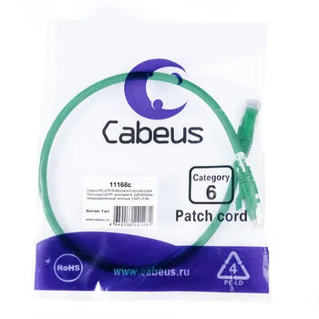 Патч-корд RJ45 UTP 6 Cabeus PC-UTP-RJ45-Cat.6-0.5m-GN-LSZH LSZH зеленый 0.5 метра