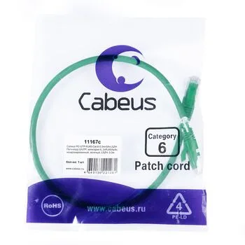 Патч-корд RJ45 UTP 6 Cabeus PC-UTP-RJ45-Cat.6-0.3m-GN-LSZH LSZH зеленый 0.3 метра