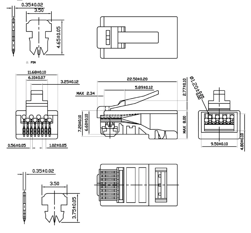 Коннектор Rj-45 Cabeus 8P8C-C6(1.20)-FC кат. 6 неэкранированный