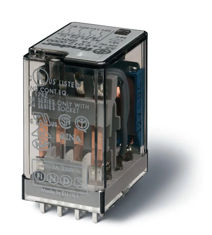 Реле миниатюрное универсальное электромеханическое, монтаж на печатную плату, 4CO 7A, контакты AgNi, катушка 110В АC, влагозащита RTIII, опции: нет Finder 551481100001
