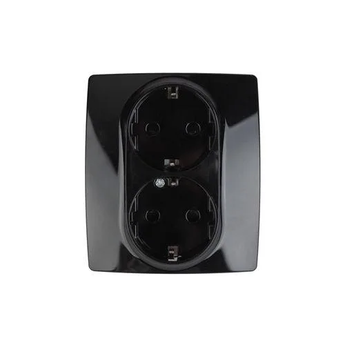 Розетка 2X2P+E Schuko со шторками, 16A-250В, Эра12, чёрный, 12-2104-06 б0014704
