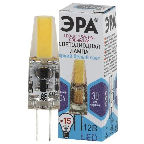 Лампа светодиодная LED 1.5Вт JC COB 4000К G4 нейтральный капсула 12V Эра б0033198