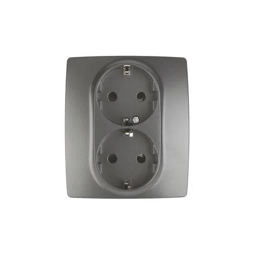 Розетка 2X2P+E Schuko со шторками, 16A-250В, Эра12, графит, 12-2104-12 б0019331
