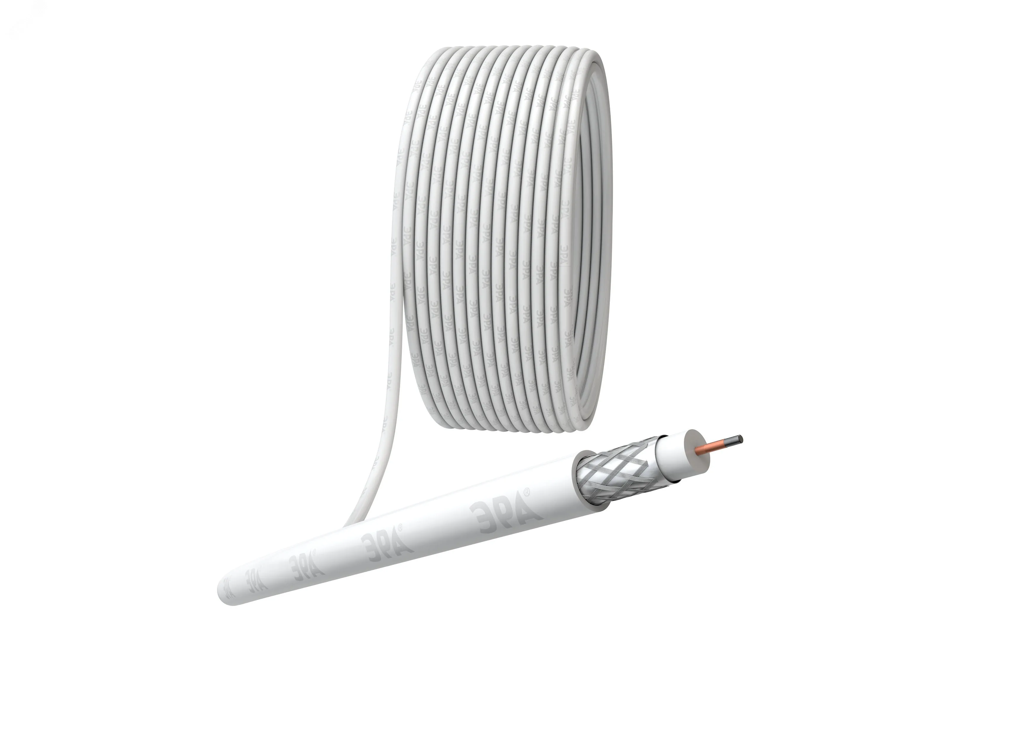 Кабель коаксиальный RG-6U 75 Ом CCS/(оплётка Al 48%) PVC цвет белый 100м SIMPLE Эра б0044596