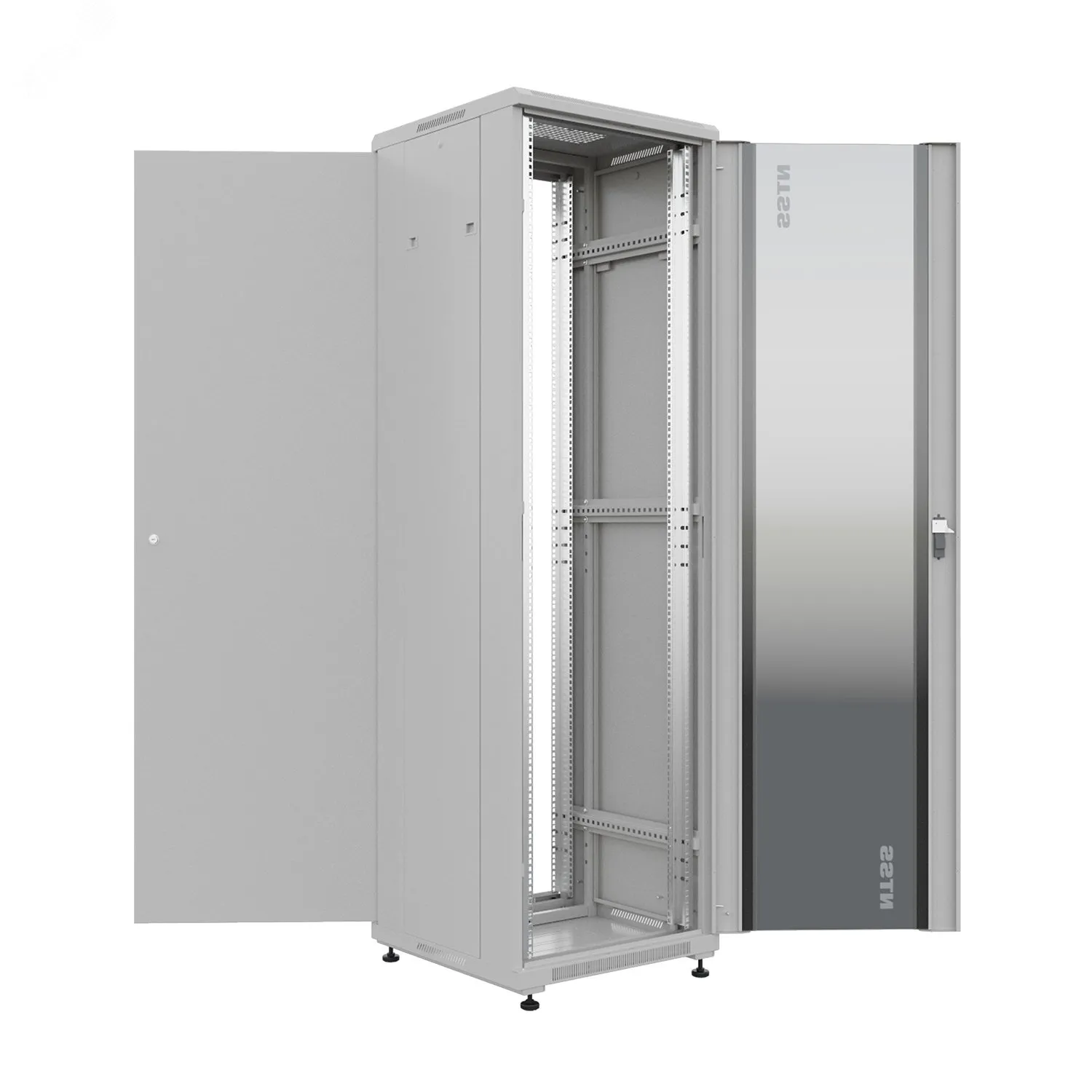 Шкаф напольный универсальный серверный R 22U 600х600мм. 4 профиля 19. двери стекло и сплошная металл. боковые стенки съемные. регулируемые опоры. разобранный. серый RAL 7035