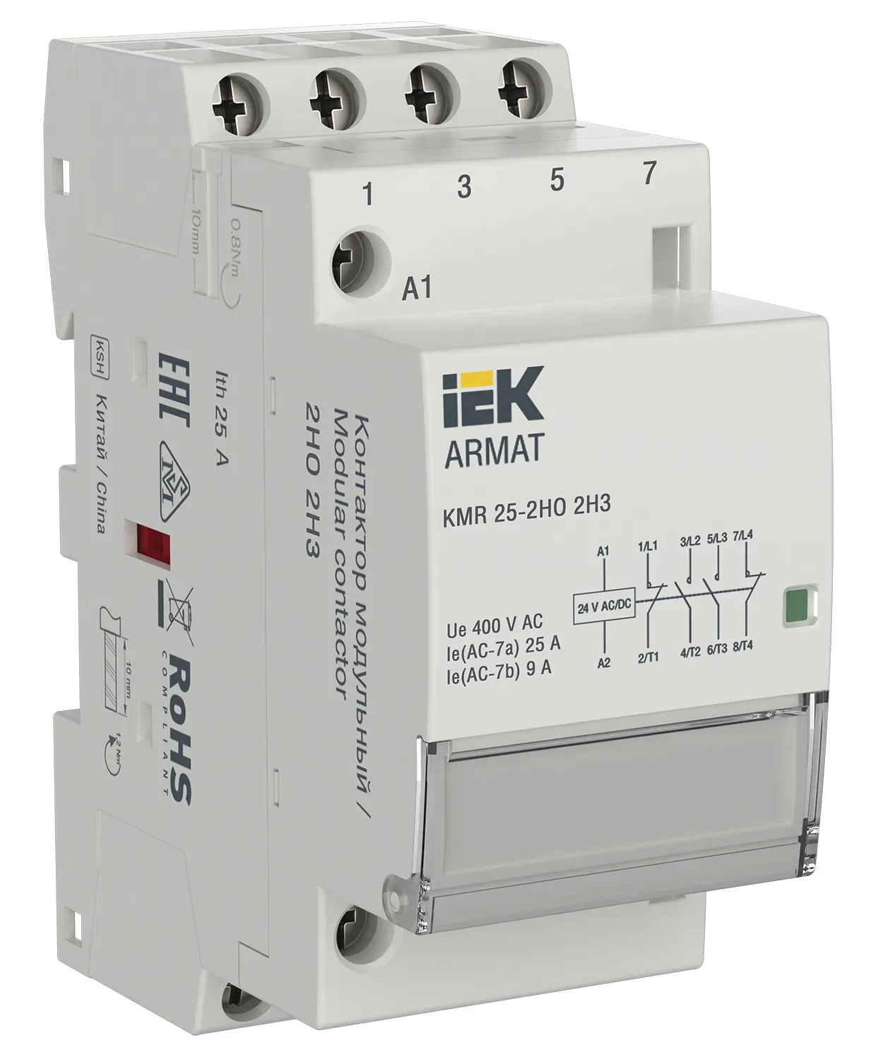 ARMAT Контактор модульный KMR 25А 24В AC/DC 2НО 2НЗ IEK ar-kmr20-025-22-024