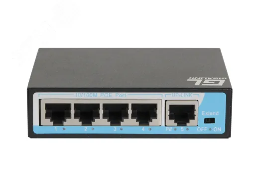 Коммутатор неуправляемый PoE 4 порта 10/100 Мб/с, 1хRJ45, 65 Вт