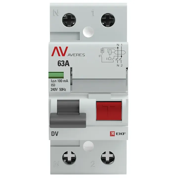 Устройство защитного отключения DV 2P 63А/100мА (AC) AVERES