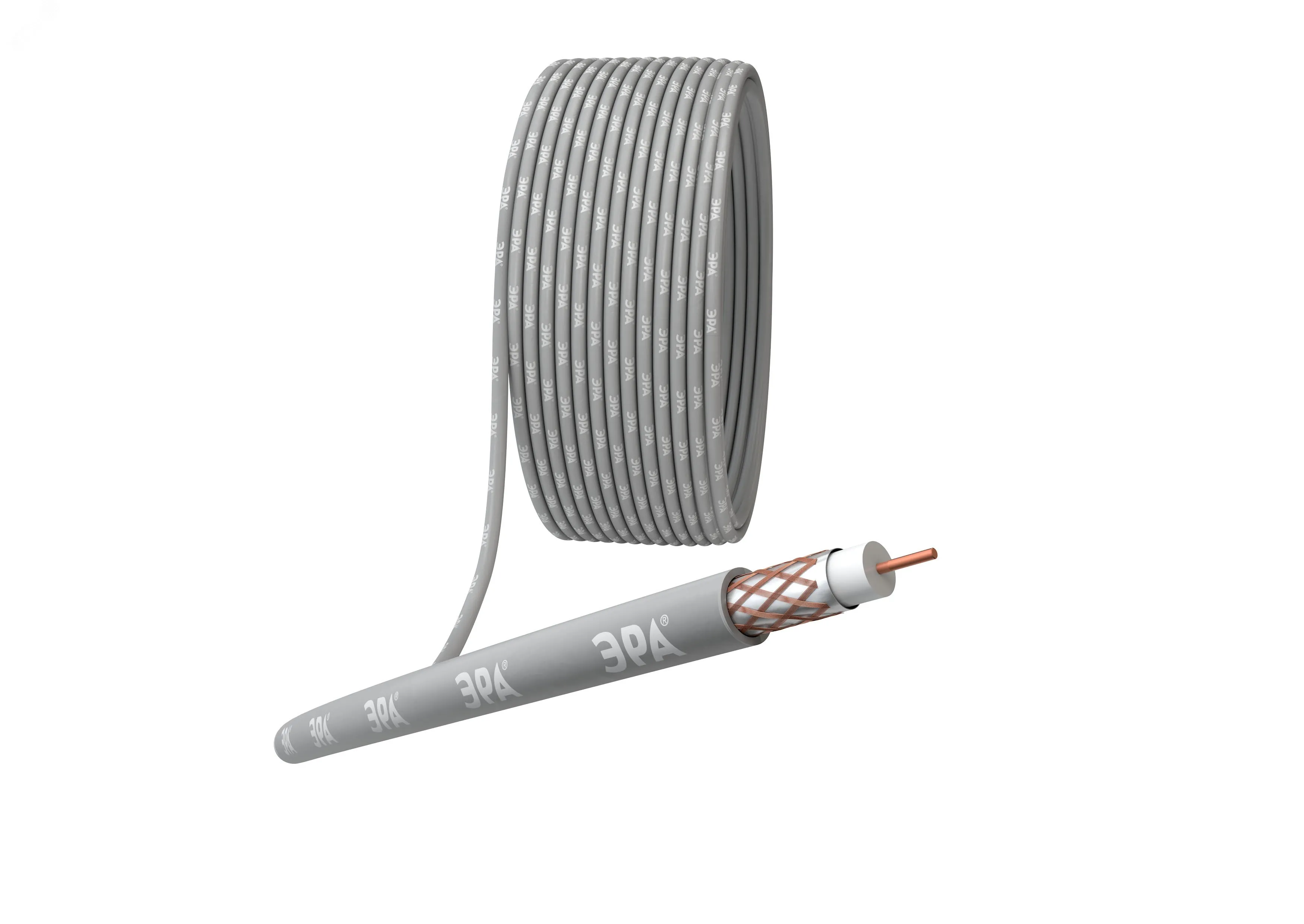 Кабель коаксиальный RG-6U 75 Ом Cu/(оплётка Cu 64%) нг(А)HF цвет серый 100 м Эра б0044606