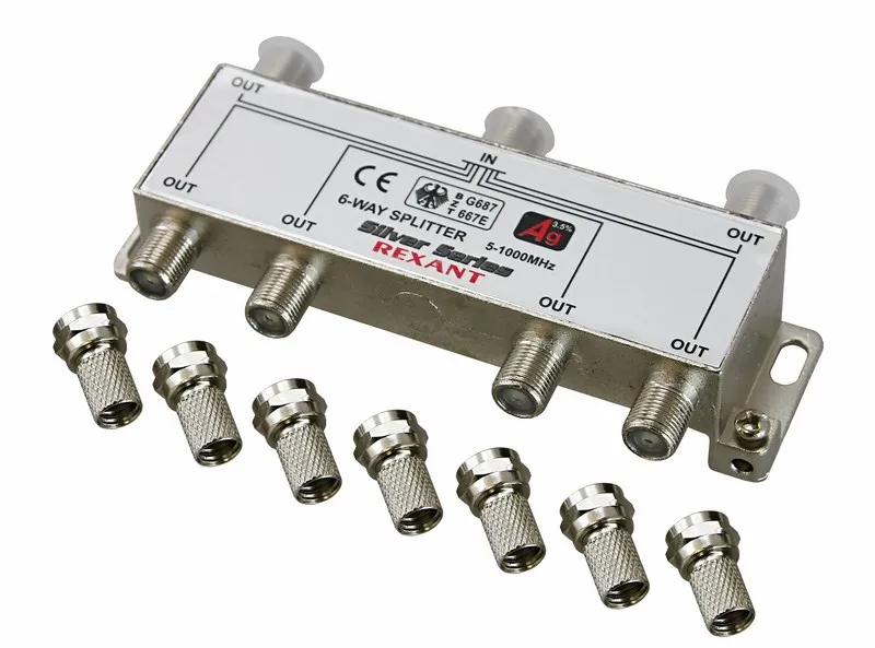 Делитель ТВ краб x 6 + 7шт. F BOX 5-1000 МГц Silver,