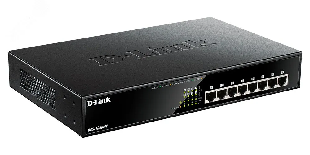 Коммутатор неуправляемый 8 портов RJ4510 100 1000 Мб/с PoE 125Вт d-link 1375055