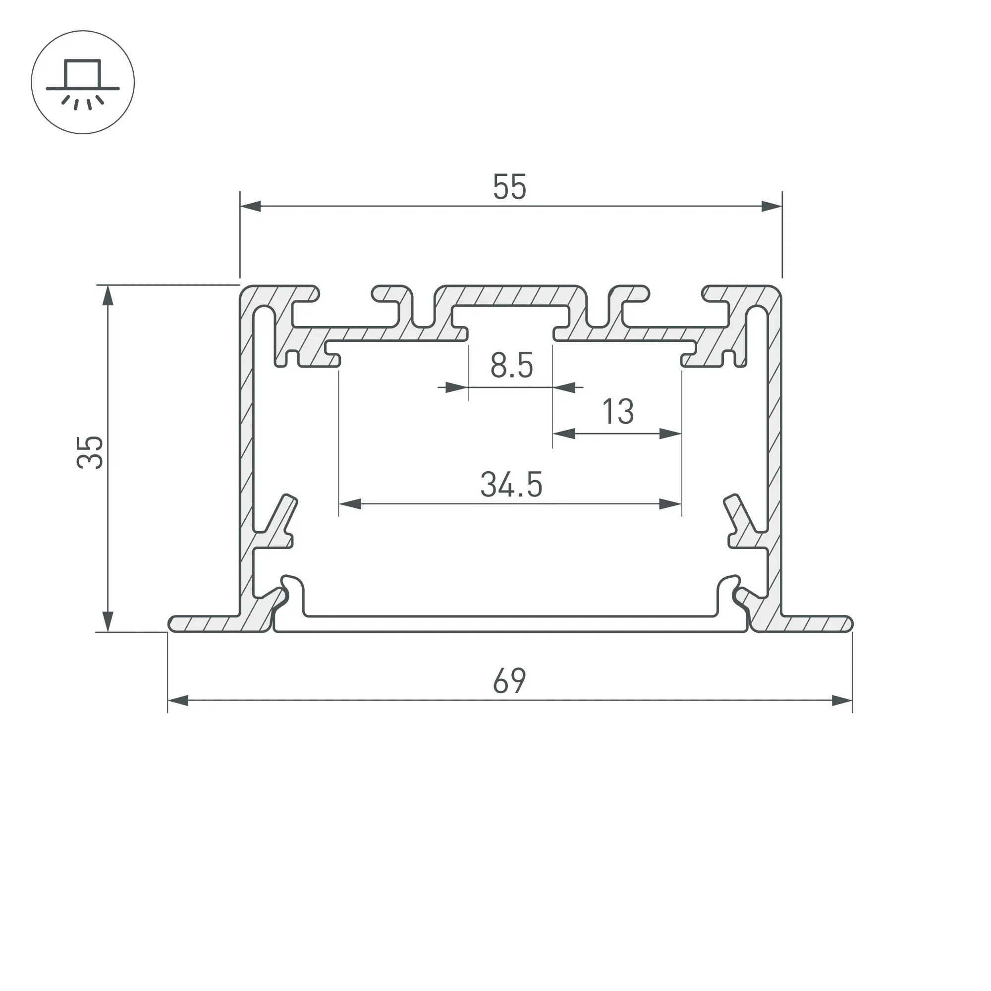 Профиль S2-LINIA69-F-2500 SEAMLESS ANOD (ARL, Алюминий)