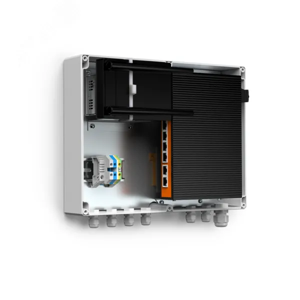Узел коммутационный 4хPoE, 60 Вт, АС 220В, 50 Гц IP66, 300х230х110 мм