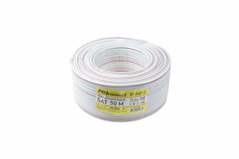 Кабель коаксиальный PROconnect SAT 50 M, CCS/Al/Al, 75%, 75 Ом, бухта 100 м, бел