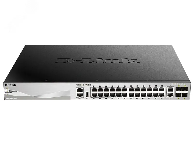 Коммутатор управляемый L3 24 порта RJ45/SFP 10 100 1000 Мб/с PoE 370Вт d-link dgs-3130-30ps/b1a