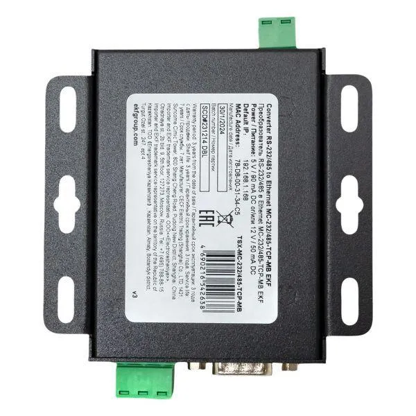 Преобразователь RS-232/485 в Ethernet, Modbus TCP/RTU/ASCII TSX EKF