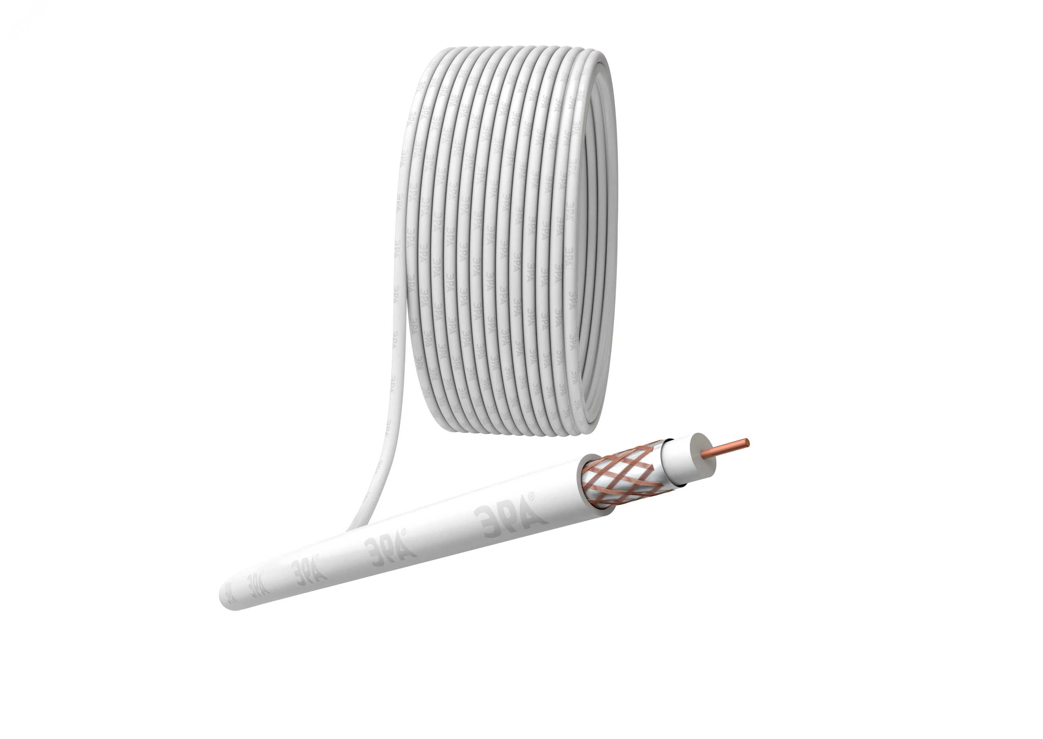 Кабель коаксиальный RG-6U 75 Ом Cu/(оплётка Cu 64%) PVC цвет белый бухта 100 м Эра б0044603