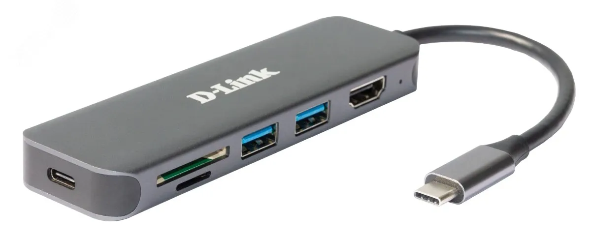 Разветвитель 2хUSB 3.0 Type-A, 1хUSB Type-C, 1хSD/microSD, 1хHDMI d-link dub-2327/a1a
