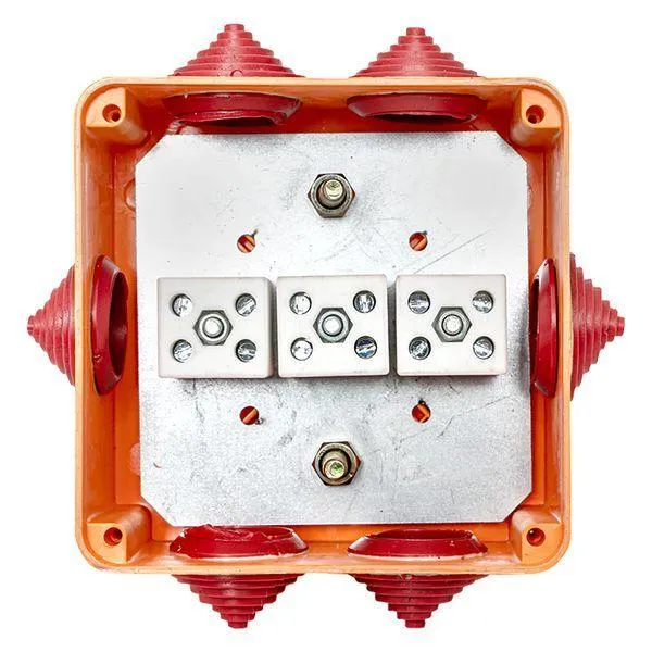 Коробка огнестойкая 100х100х50мм IP55, 3 двойных клеммника 1,5-10 мм2