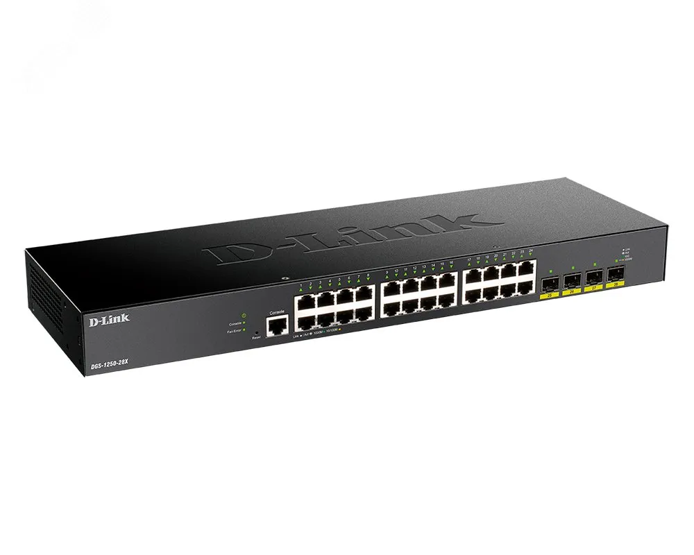 Коммутатор управляемый L2 24 порта RJ45/SFP 10 100 1000 10000 (10G) Мб/с d-link 125629