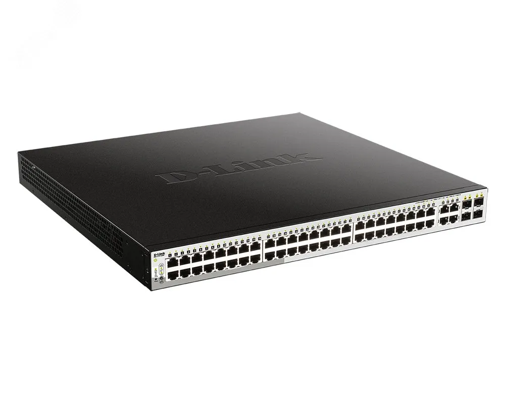 Коммутатор управляемый L2 PoE 48 портов 10/100/1000 Мб/с, 4хRJ45/SFP, 370 Вт d-link dgs-1210-52mp/fl1a