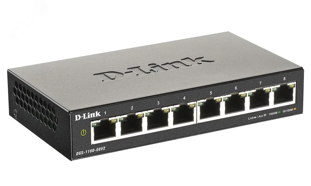 Коммутатор управляемый L2 8 портовRJ45 10 100 1000 Мб/с d-link 128531