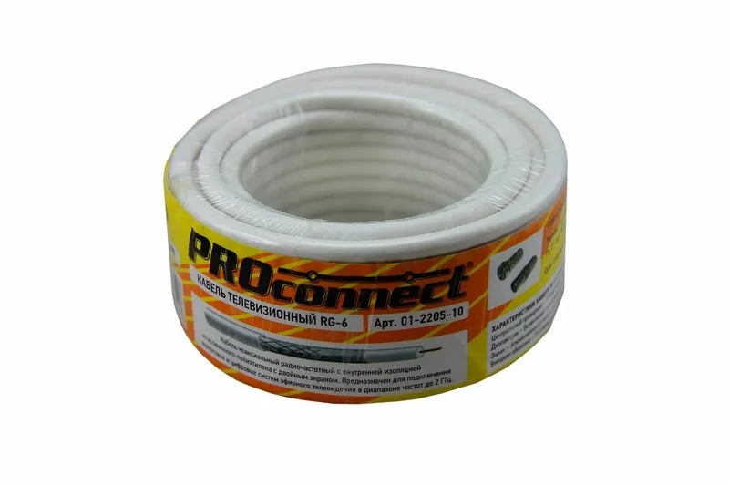 Кабель коаксиальный PROconnect RG-6U, 75 Ом, CCS/Al/Al, 48%, бухта 10 м, белый