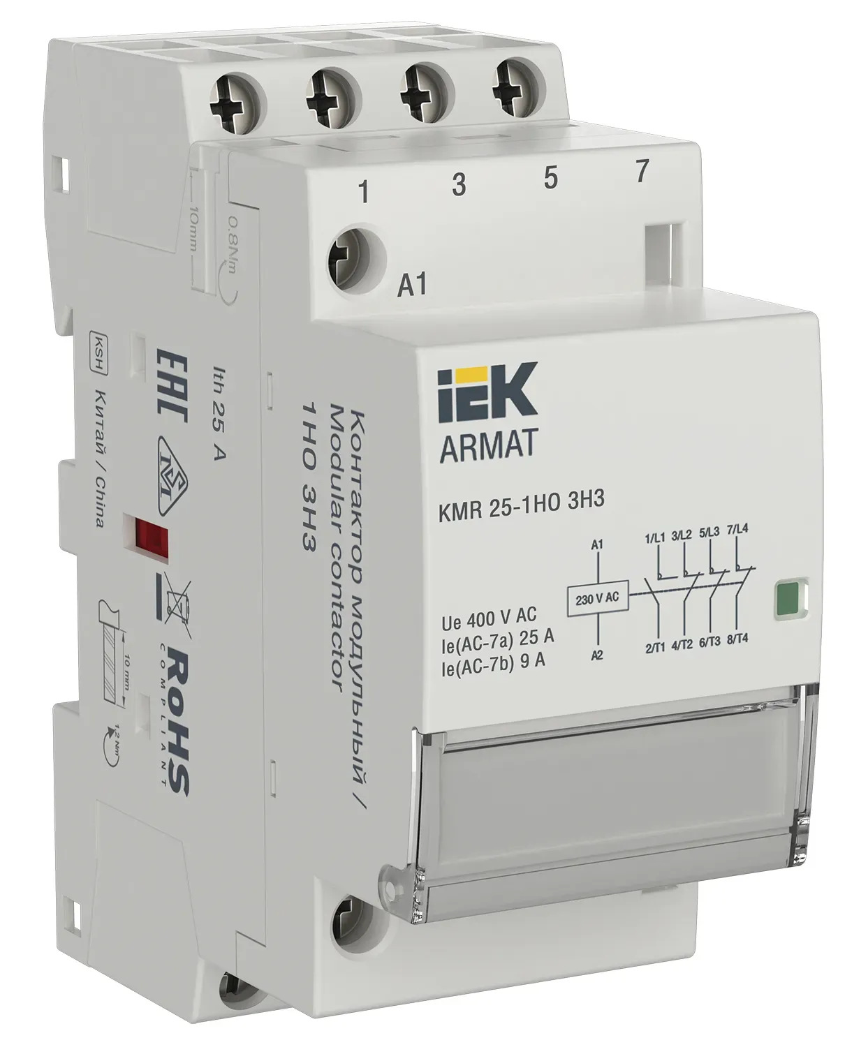 ARMAT Контактор модульный KMR 25А 230В AC 1НО 3НЗ IEK ar-kmr10-025-13-230