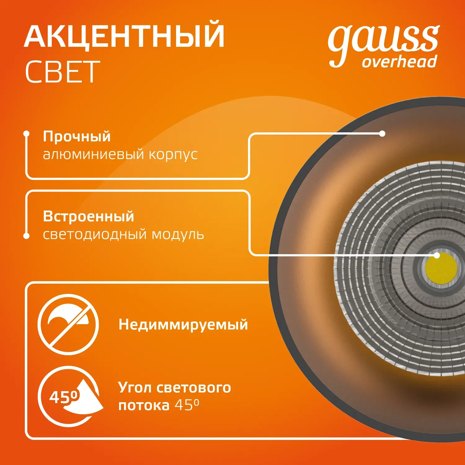 Светильник светодиодный накладной ДПО-12Вт 3000K 79x100мм (черный золото) Gauss