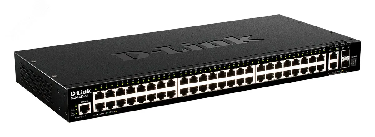 Коммутатор управляемый L3 48 портов 10/100/1000 Мб/с, 2хRJ45/SFP, 2хSFP+ d-link dgs-1520-52/a1a