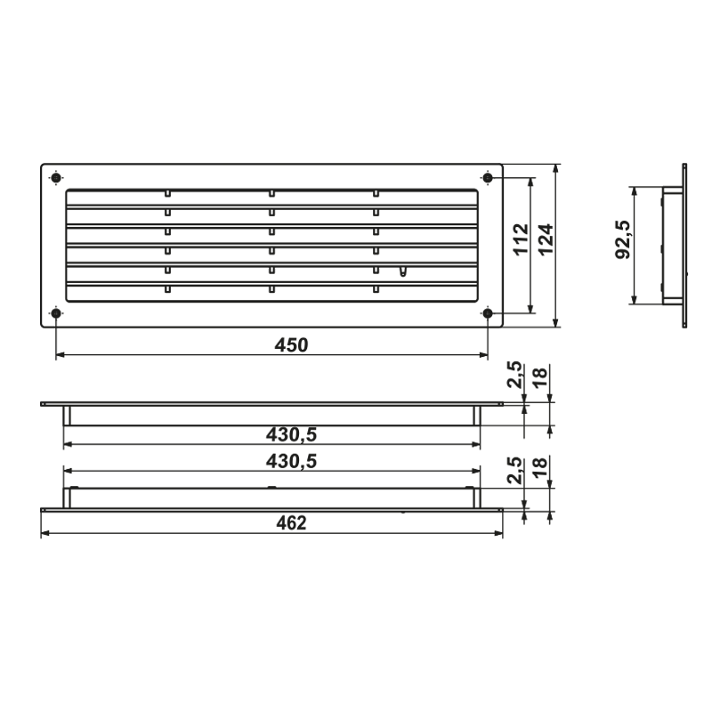 Решетка вентиляционная вытяжная 45 w/n
