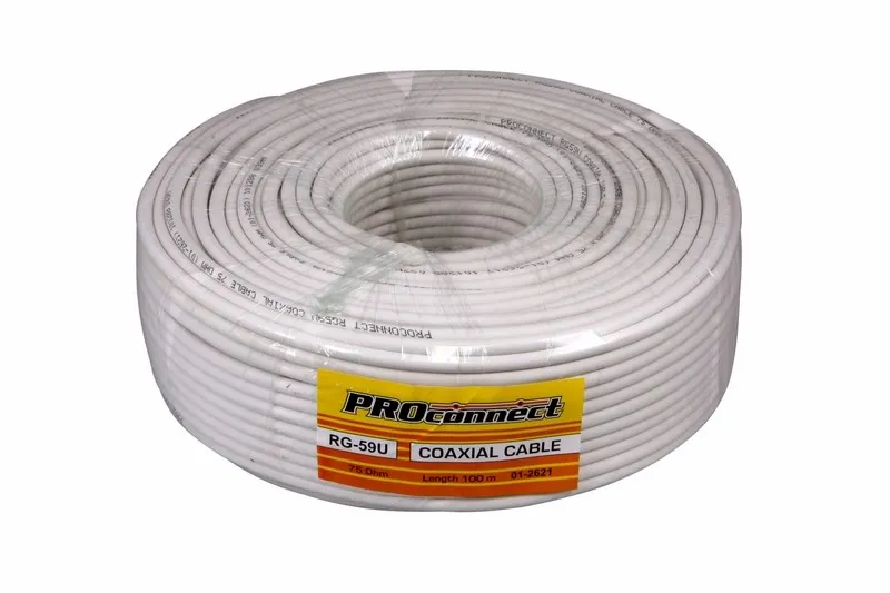 Кабель коаксиальный PROconnect RG-59U, 75 Ом, CCS/Al/Al, 48%, бухта 100 м, белый